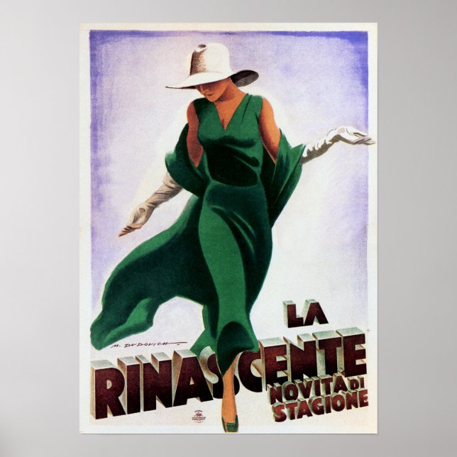 LA RINASCENTE Advertisch Art Deco Vintage Italien Poster (Framsidan)