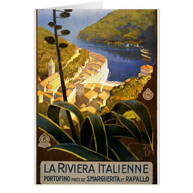 La Riviera Italienne Portofino Travel Poster 1920 Hälsningskort (Framsidan)