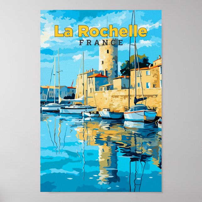 La Rochelle Frankrike Travel Art Vintage Illustrat Poster (Framsidan)