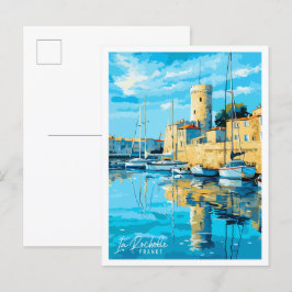 La Rochelle Frankrike vintage resillustration Vykort