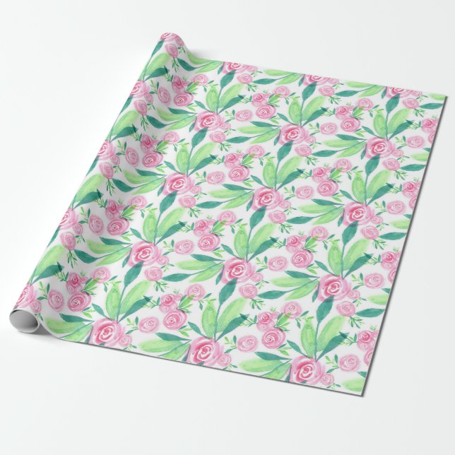 La Rosa Watercolor Blommigt Botanical Wrapping Pap Presentpapper (Utrullad)