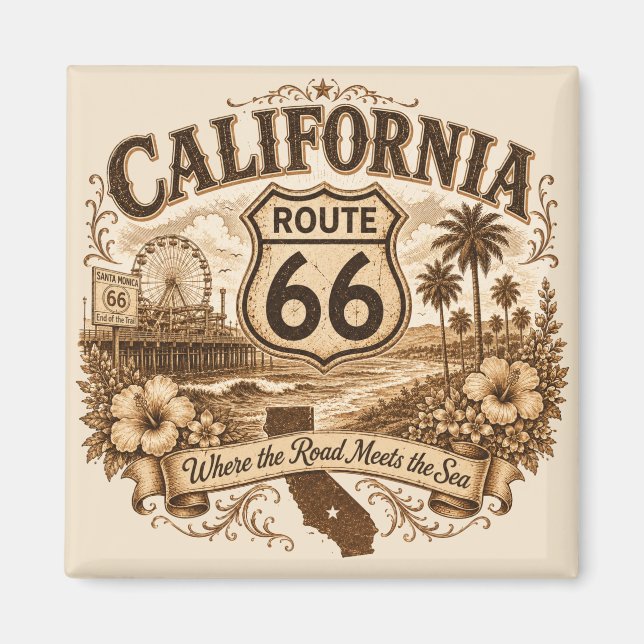 LA Route 66 Santa Monica-slutpunkt Magnet (Framsidan)