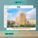 La Sagrada Familia Barcelona Spain Modern Vykort<br><div class="desc">När du tittar dina upplevelser är det en söt gest att skicka ett vykort till en vän eller älskad. Vi har dock gjort den ännu mer snyggt och dynamisk och personlig med den här mallen. Fotografiet är en vacker återgivning av platsen (en bild av Basilica i Temple Expiatori de La...</div>