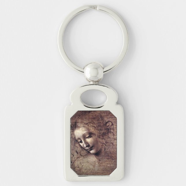 La Scapigliata - da Vinci - c1508 Rektangulärt Silverfärgad Nyckelring (Framsidan)