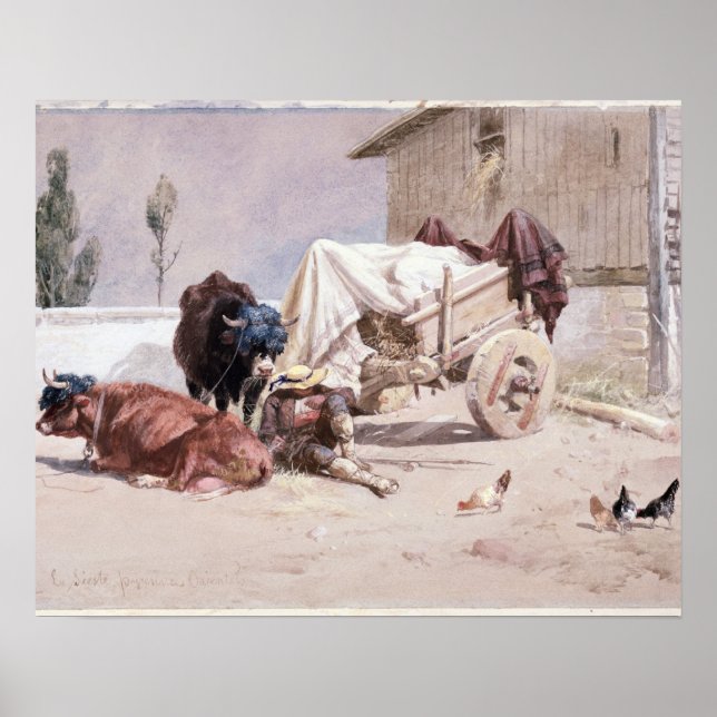 La Siesta: Scen i Östran Pyrenéerna, 1872 (w/ Poster (Framsidan)