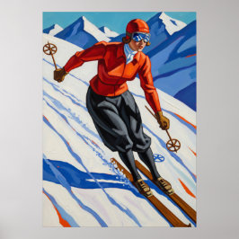 LA SKIEUSE (The Skier) - Original Art Deco Artwork Poster