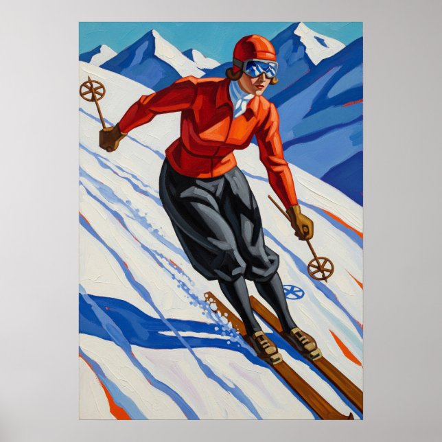 LA SKIEUSE (The Skier) - Original Art Deco Artwork Poster (Framsidan)