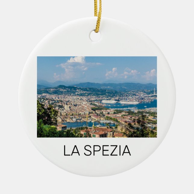 La Spezia Cityscape Liguria Italien Helgdag Souven Julgransprydnad Keramik (Framsidan)
