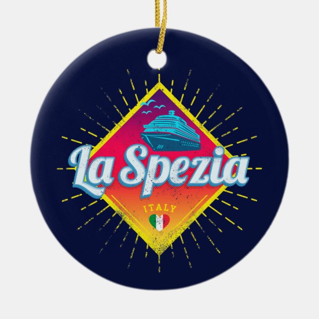 La Spezia Liguria Italien Retro Cruise Frakt Vinta Julgransprydnad Keramik (Framsidan)