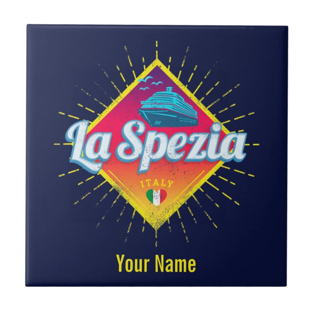 La Spezia Liguria Italien Retro Cruise Frakt Vinta Kakelplatta (Framsidan)