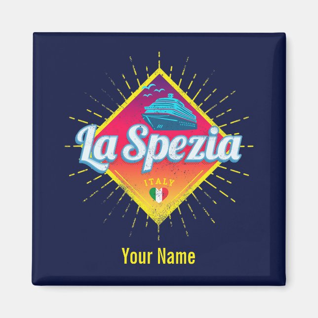 La Spezia Liguria Italien Retro Cruise Frakt Vinta Magnet (Framsidan)