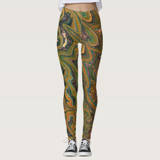 La Strada 2 Grönt och Guld Geode Abstrakt Leggings