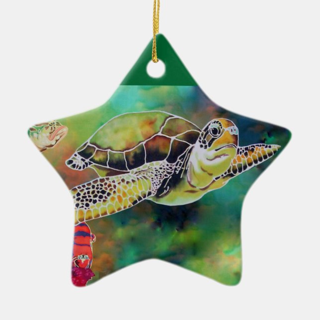 La Tortue, Grönt Sea Turtle Julgransprydnad Keramik (Framsidan)