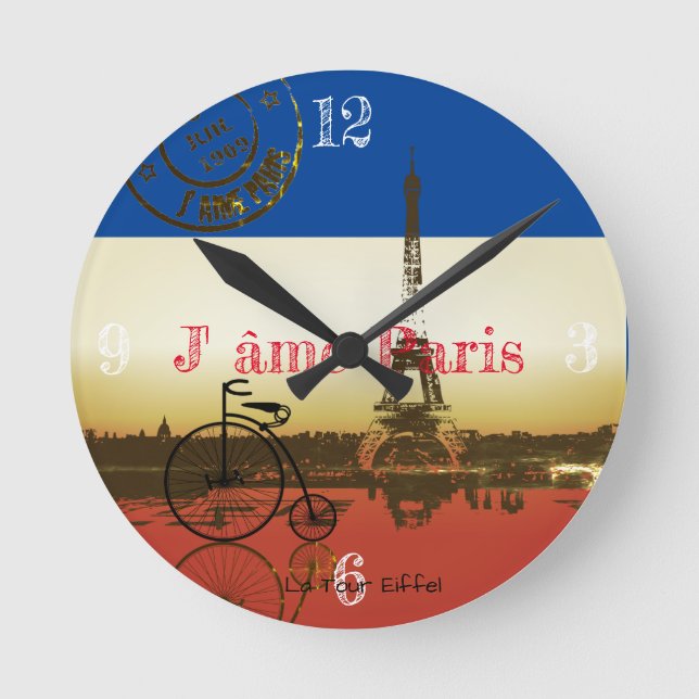La Tour Eiffel Poster Rund Klocka (Framsida)