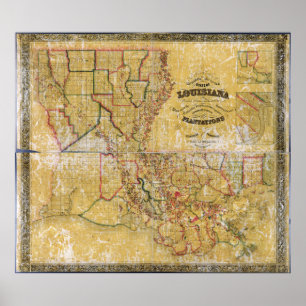 La Tourrette's Karta of Louisiana (1848) Poster