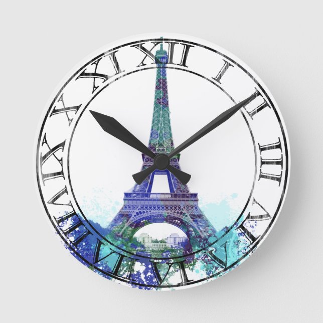 La turné Eiffel färg stänk Rund Klocka (Framsida)