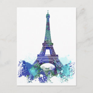 La turné Eiffel färg stänk Vykort