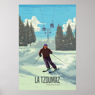 La Tzoumaz Schweiz Skidort Reseskylt Poster