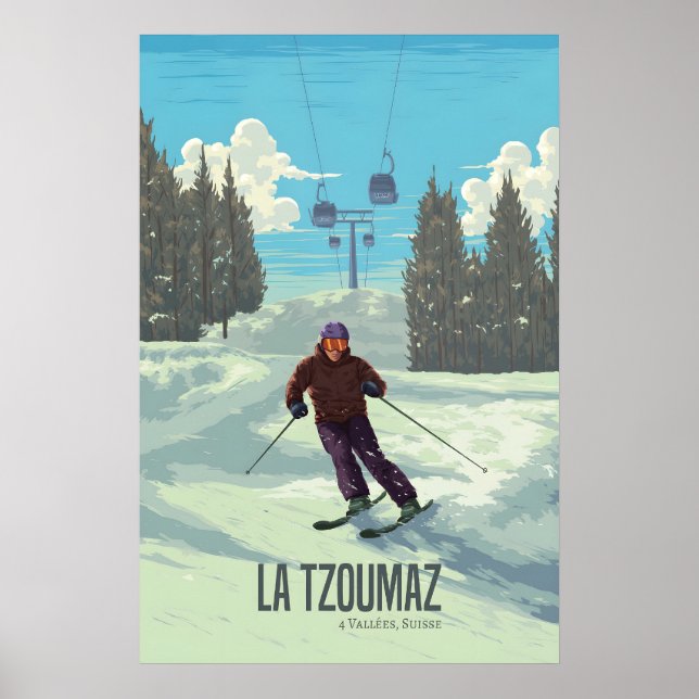 La Tzoumaz Schweiz Skidort Reseskylt Poster (Framsidan)