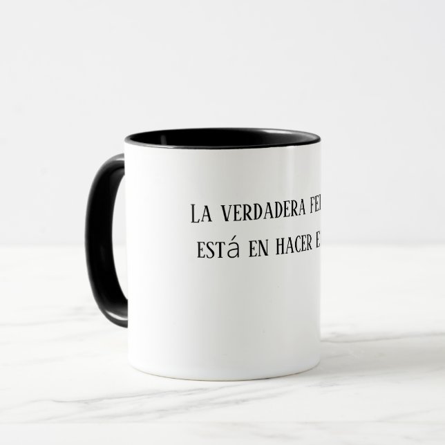 La verdadera felicidad está en hacer el bien mugg (Framsida vänster)