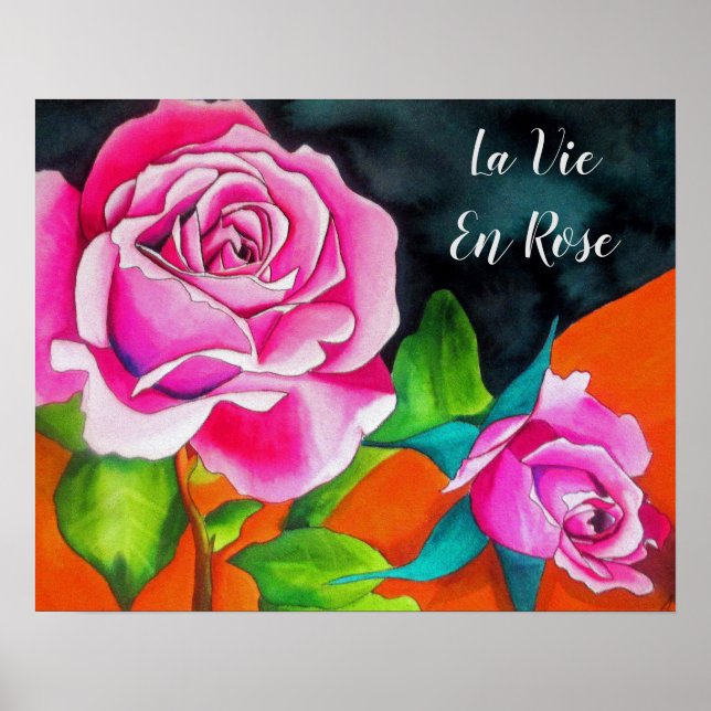 La Vie En Ro citat med vattenfärgen Rosa ros Poster (Framsidan)