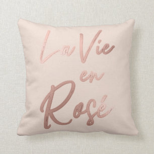 La Vie en Ro Fransk Quote Ro Guld Rosa Kudde