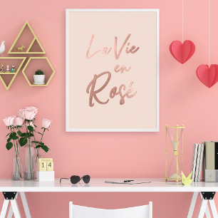 La Vie en Ro Fransk Quote Ro Guld Rosa Poster