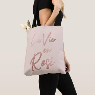 La Vie en Ro Fransk Quote Ro Guld Rosa Tygkasse