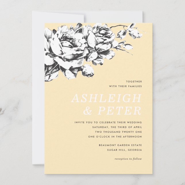 La Vie en Rose Blommig Bröllopsinbjudan - Gul Meddelande (Framsida)