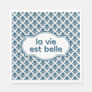 La Vie Es Belle Elegant Fransk Gobeläng Blå Vit Pappersservett