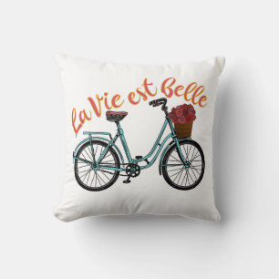 La Vie Est Belle Fransk Bicycle Kudde