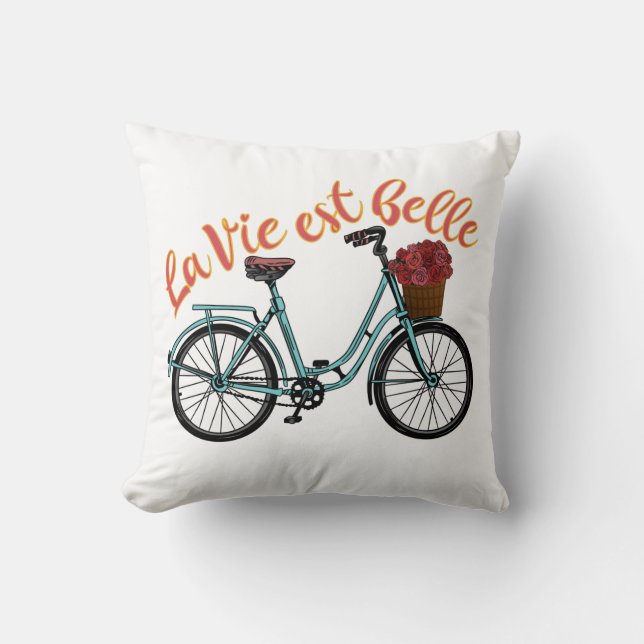 La Vie Est Belle Fransk Bicycle Kudde (Framsida)