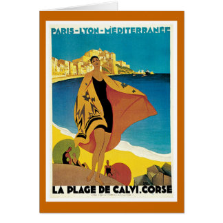"La vintage resoraffisch för de Plage Calvi" Hälsningskort