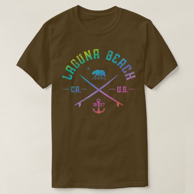Laa Beach California  Rainbow Surfing Beach Arts T Shirt (Design framsida)