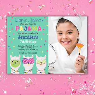 Laama pajama party, sleepover, foto inbjudningar