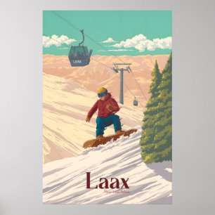 Laax Schweiz Snowboard Reseskylt Poster