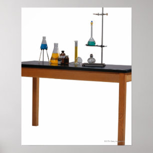 Lab bord med kemikalier poster