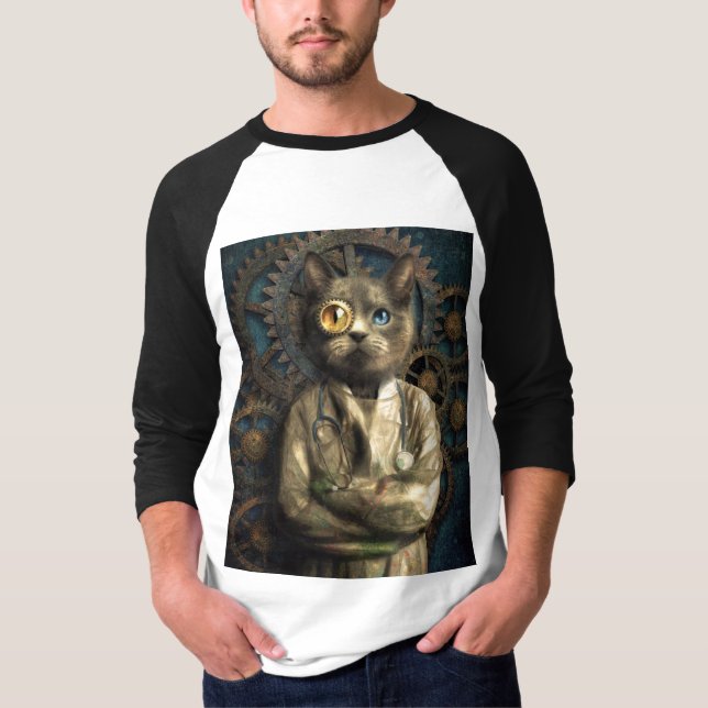 Lab Cat Steampunk T-Shirt (Framsida)