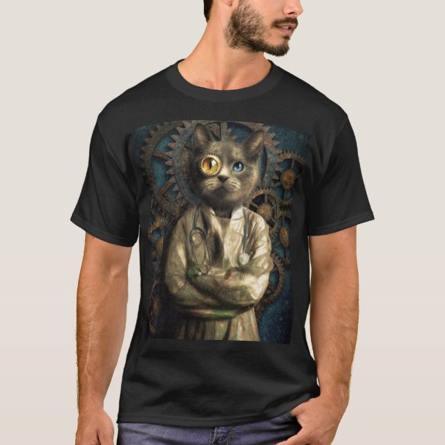 Lab Cat Steampunk T-Shirt (Framsida)
