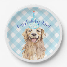 Lab Hund Födelsedagsfest Personlig Plate Gingham