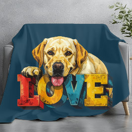 Lab Love Labrador Illustration Tealblå Hundälskare Fleecefilt