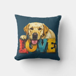 Lab Love Labrador Illustration Tealblå Hundälskare Kudde