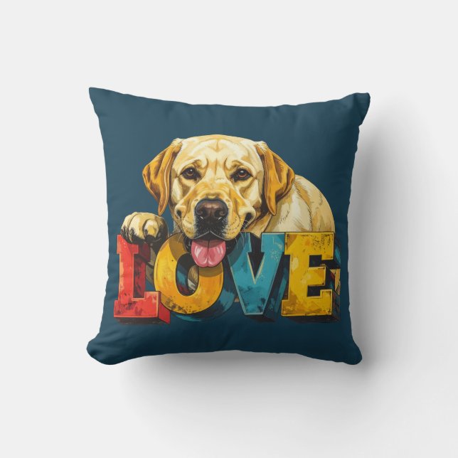 Lab Love Labrador Illustration Tealblå Hundälskare Kudde (Framsida)