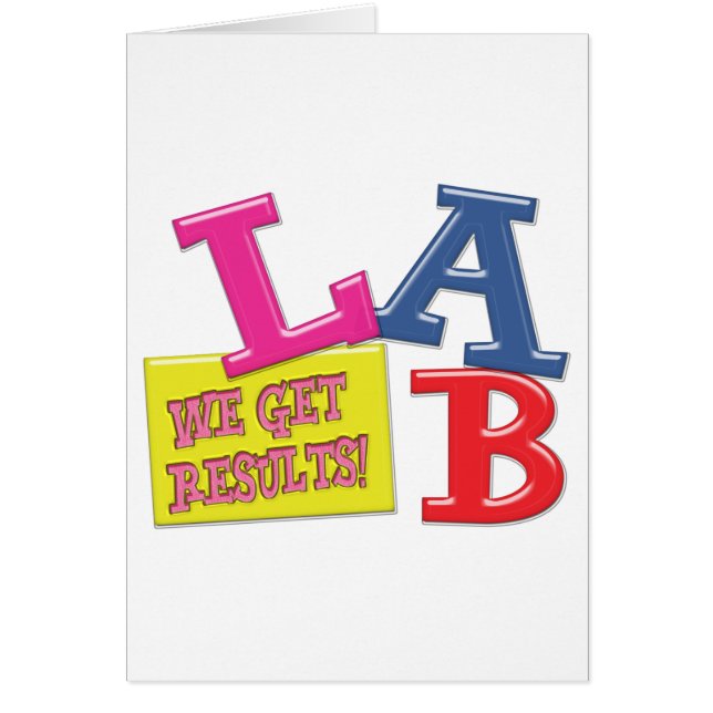 LAB MOTTO LABORATORIY, VI FÅR RESULTAT! HÄLSNINGSKORT (Framsidan)