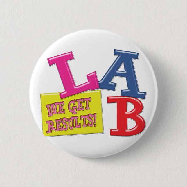 LAB MOTTO - VI FÅR RESULTAT - MEDICINSKT LABORATOR KNAPP (Framsida)