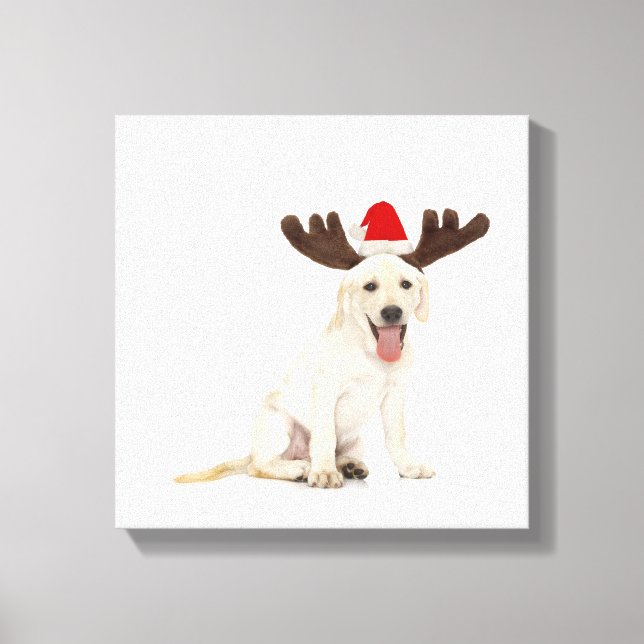 Lab Puppy Wearing Antlers Canvastryck (Framsida)