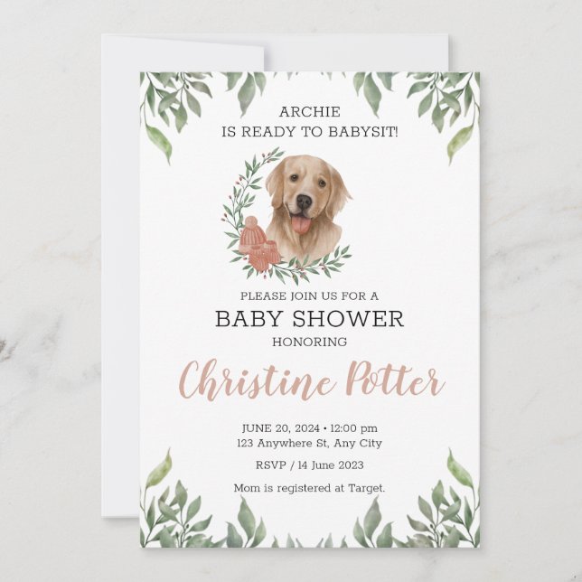 Lab Retriever Hund Puppy Greenery Boho Baby Shower Inbjudningar (Framsida)