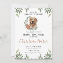 Lab Retriever Hund Puppy Greenery Boho Baby Shower Inbjudningar