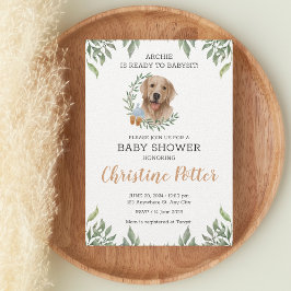 Lab Retriever Hund Puppy Greenery Boho Baby Shower Inbjudningar