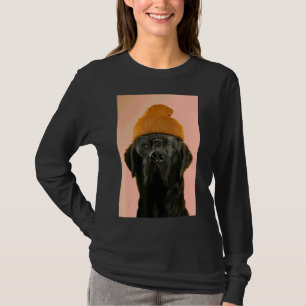 Lab Retriever with Glass Piercings Orange Cap Po T Shirt